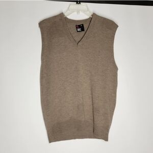 Bundle of Tan, Grey, Red, and Blue V-Neck Sweater Vests with Ribbed Trim